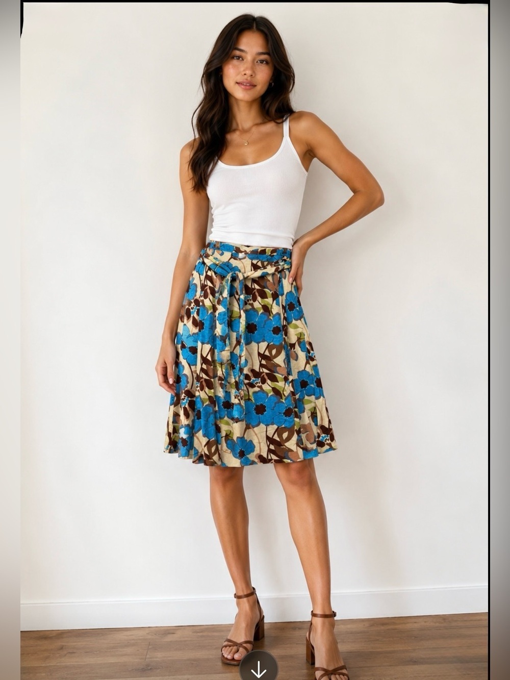 Papaya floral print knee-length flare skirt vintage 16